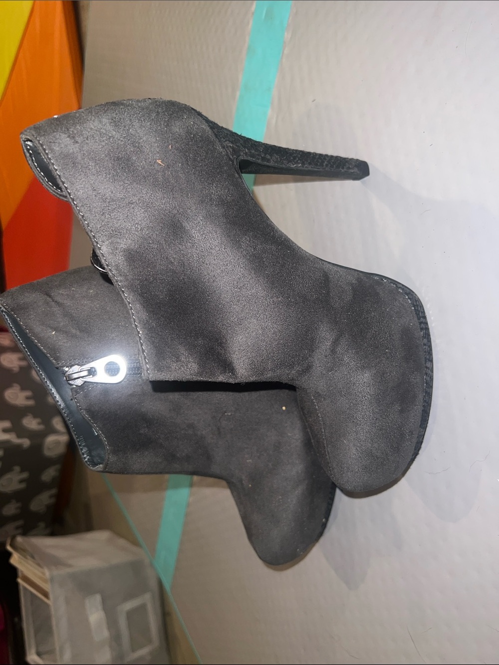 sofia by sofia vergara gray Suede Platform Ankle Booties